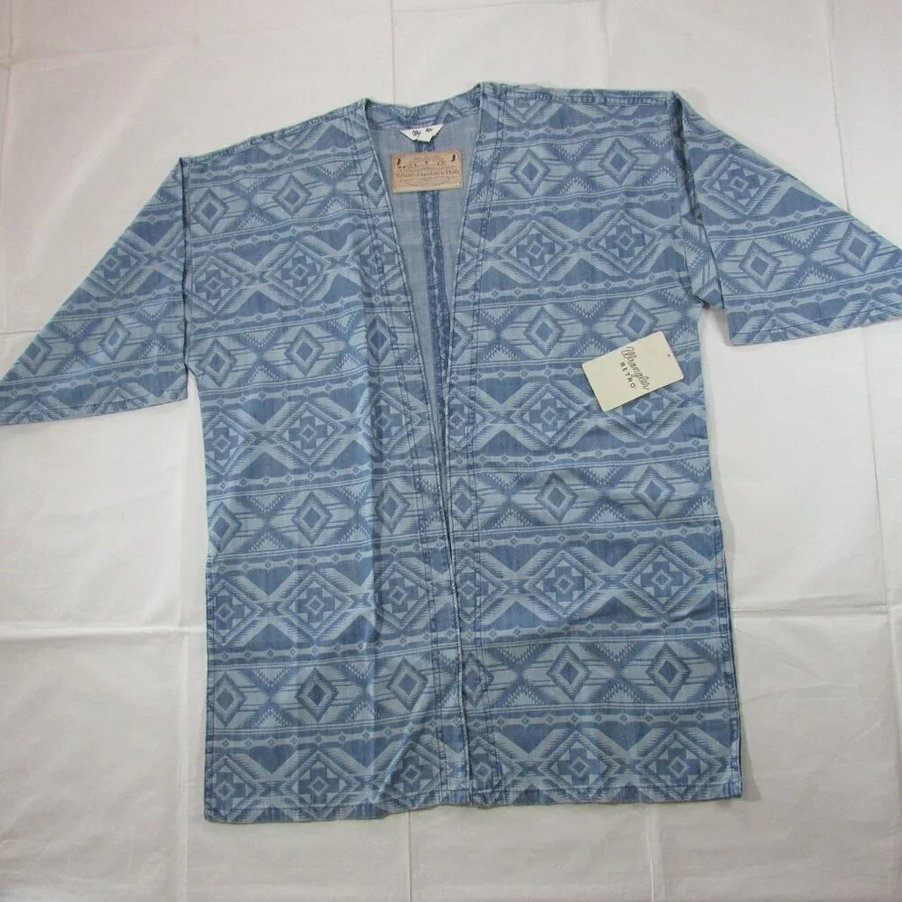 Wrangler Retro Women's Short Sleeve Aztec Print Denim Kimono Cardigan Blue